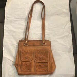 Vintage American West Tan Leather Shoulder Bag with Distressed Finish